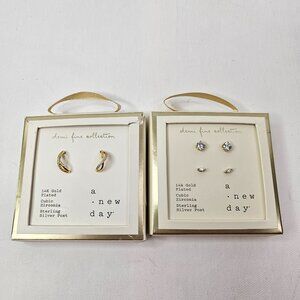 A New Day 14K Gold Plated Earring Cubic Zirconia Set of 3